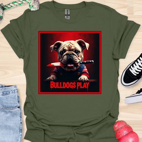 Bulldogs Play - Halloween - V2- Baby Bulldog with Knife in Mouth T-Shirt